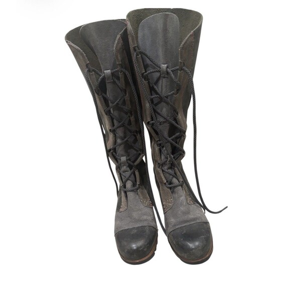 Sorel Cate the Great Boots Womens 9 Tall Riding Knee-High Lace Up Wedge Green - Picture 2 of 6